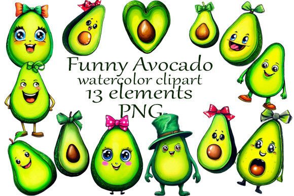 Download Watercolor Clipart Funny Avocado PNG - Avocado png Collection