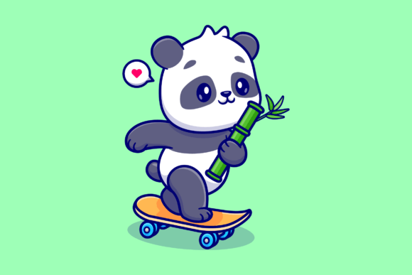 Download Cute Panda Holding Bamboo on Skateboard - Premium Resources