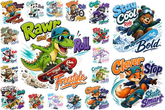 Download Kids Skateboard Animal PNG Bundle - Skateboard Collection