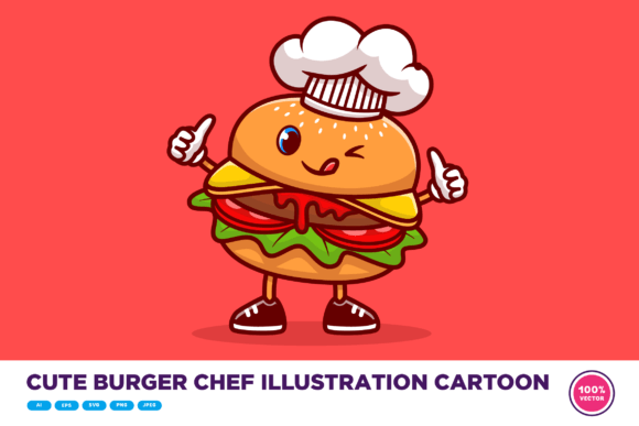 Download Cute Burger Chef Illustration Cartoon - Chef illustration Collection
