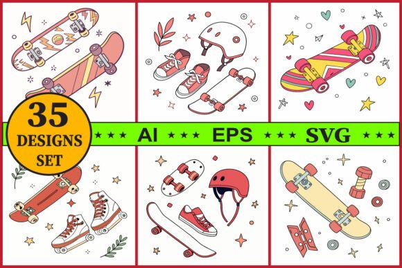 Download Skateboard Vector Clipart Bundle Set - Skateboard Collection